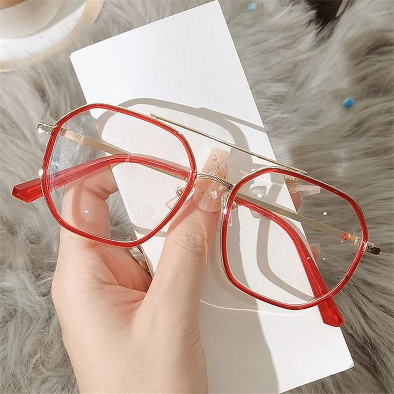 Double Beam Metal Polygon Finished Myopia Glasses Women Men Literary Student Prescription Eyeglasses Diopter 0 -0.5 -1.0 To -6.0 6