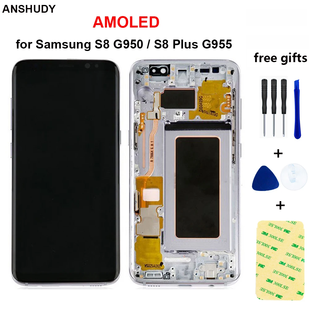 AMOLED для SAMSUNG Galaxy S8 G950 G950F lcd сенсорный Plus G955 G955F ЖК дисплей с рамкой дигитайзер