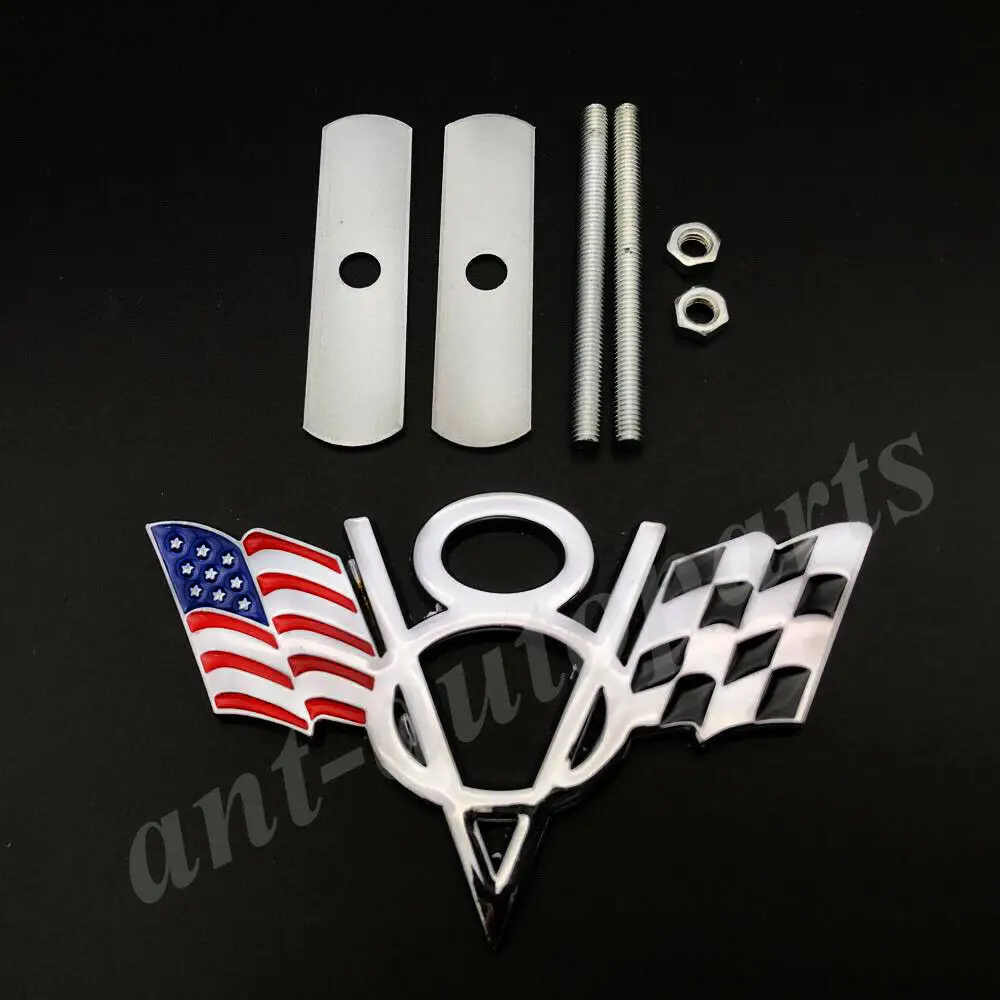 

3D Metal Chrome Car V8 Vintage USA Flag Front Grille Emblem Badge Sticker