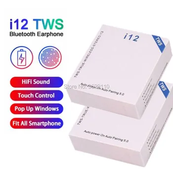 

100pcs i12 TWS Wireless Pop Up Bluetooth 5.0 Sports Headset Portable Touch Earphones Headphones fast shipping
