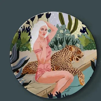

Tableware Ceramic Dinner Plate Set Dish Porcelain Cute Dessert Plate Dinnerware Tiger and Girl Oil Painting Ornament Plate