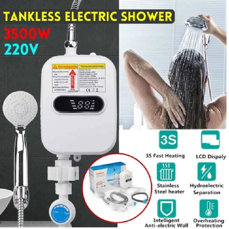 Calentador de agua eléctrico instantáneo para baño, cocina, montado en la con pantalla LCD temperatura, para ducha|Calentadores de agua eléctricos| AliExpress
