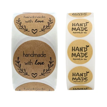 

1000x 1 Inch Round Natural Kraft Handmade with Love Stickers & Hand Made Especially for You Stickers 1 Inch Round