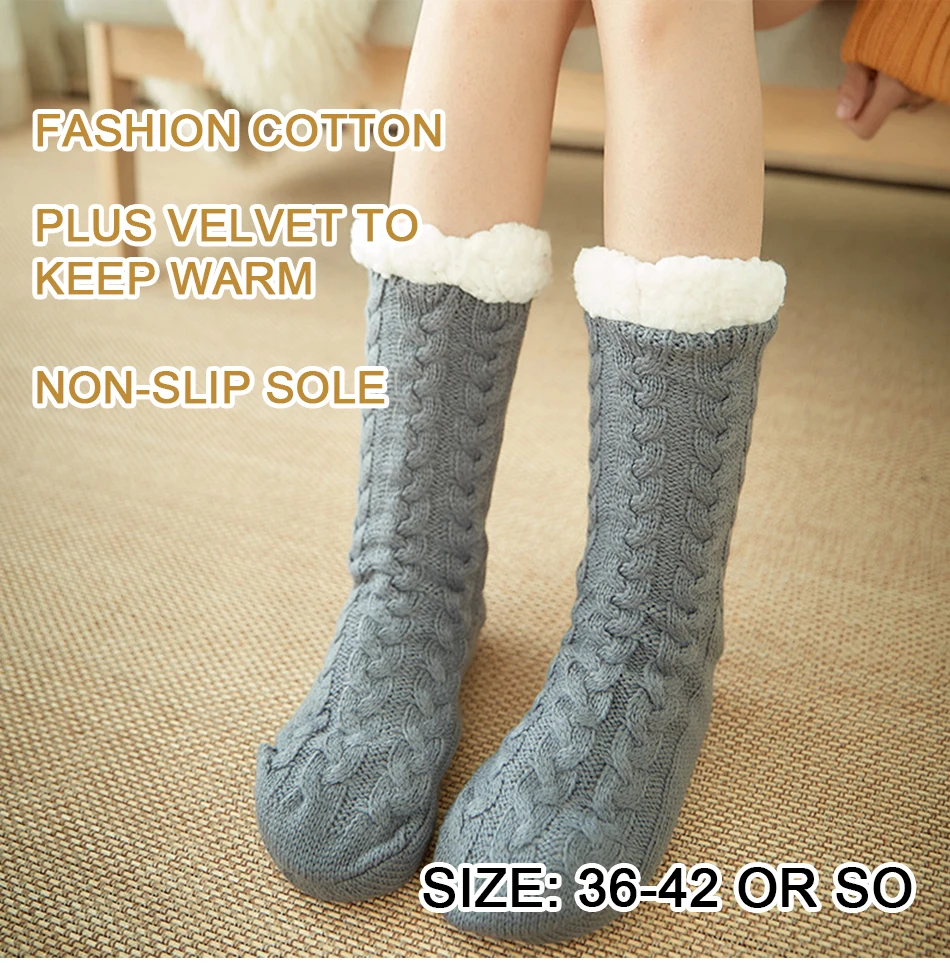 Winter Women Warm Socks Cotton Knit Floor Non-slip Super Thicken Soft Socks Girl Plus Velvet Keep Warm Female Socks Dropshipping