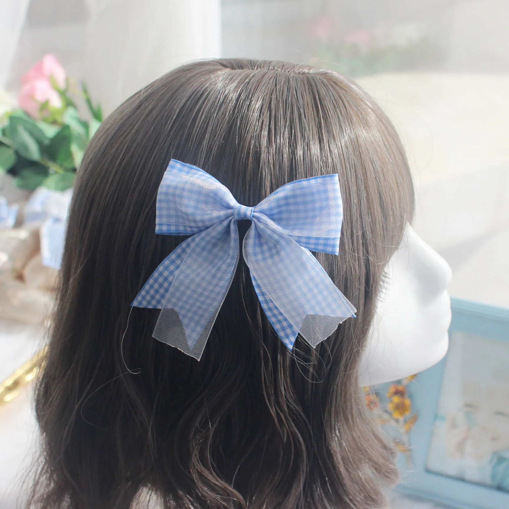 A Pair Hair Clip Японский ручной работы Алиса каваи Лолита обруч для волос милый зажим для волос головной убор синий плед боковая заколка для волос украшения для волос Косплей - Цвет: A Pair Hair Clip