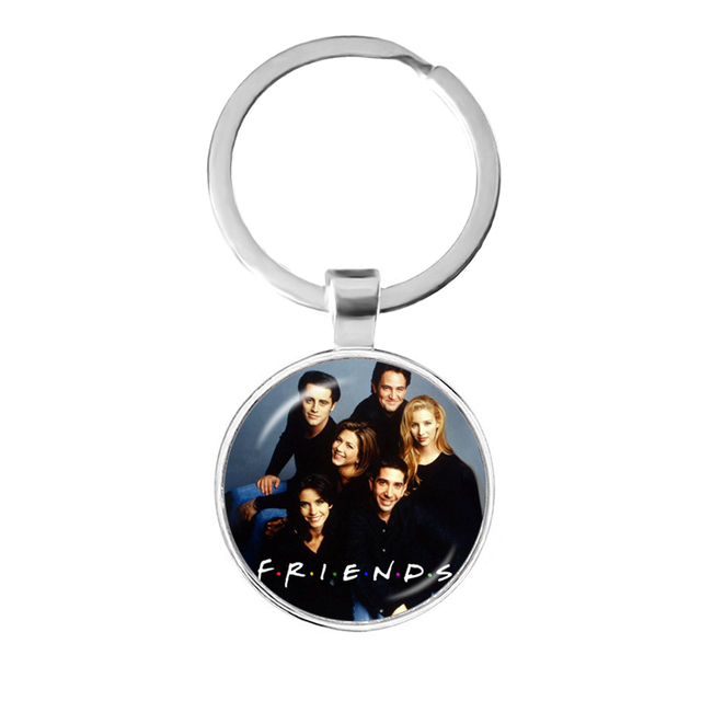 Friends TV Show Pendant Keychain Character Cartoon Fun Pattern 25mm Glass Cabochon Key Ring Keyholder Good Friend Gift