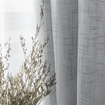 

Modern Grey Cotton Linen Tulle Curtains for Kitchen Door Sheer Window Treatments White Solid Tulle for The Living Room