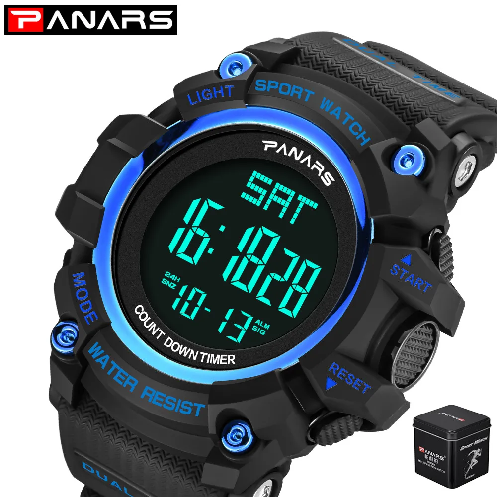 PANARS часы Мужские Аналоговые кварцевые цифровые часы водонепроницаемые спортивные часы для мужчин силиконовый светодиодный Электронные военные часы Masculin - Цвет: 8004BL-BOX