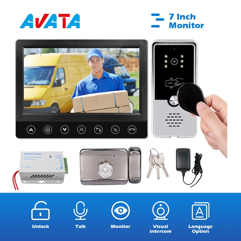 doorphone Video Intercom with Lock Wired Entry Doorphone Night Vision Doorbell Camera IC Card Unlock Key Video Intercom Kit audio only intercom