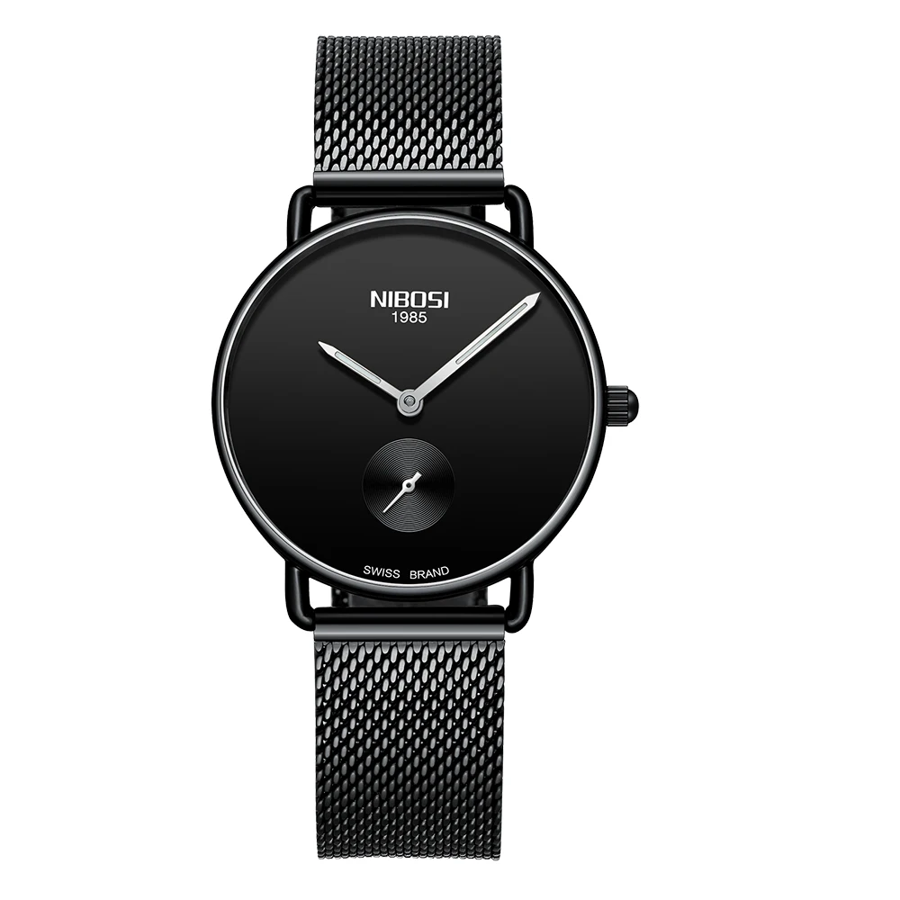 black Relogio Feminino, NIBOSI, розовое золото, женские часы,, роскошный бренд, простые женские часы для девушек, платье, наручные часы, Montre Femme - Цвет: black
