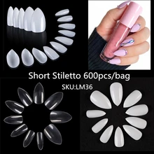 600 sztuk szpilki wskazał paznokcie akrylowe owalne krótkie sztuczne paznokcie zestaw pełny sztuczny francuski tipsy fałszywe paznokcie Manicure(China)