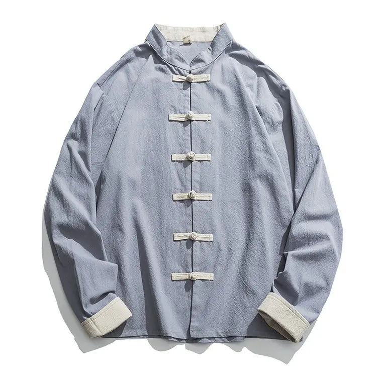 Light Grey Мужская ветровка в китайском стиле мужская повседневная куртка с карманом черная однотонная куртка-бомбер мужская модная кнопка ретро женский корейский полушубок с лисьим воротником искусственный мех для мужчин - Цвет: Light Grey