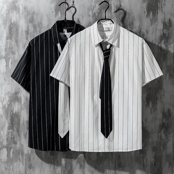 

2020 Brand clothing Male summer High quality pure cotton Striped with short sleeves shirts/Men's slimfit lapel Casual shirts 5XL