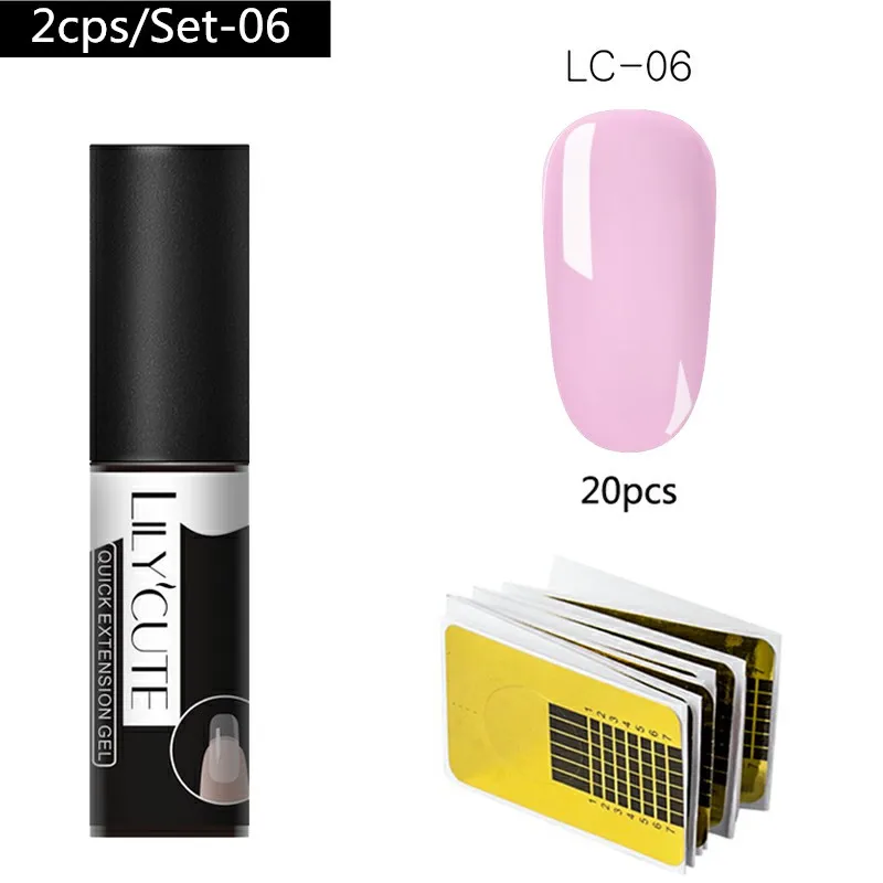 2 pcs Set LC-06 LILYCUTE, 5 мл, полигелевый удлиняющий гель, розовый, белый, прозрачный, быстростроительный гель для ногтей, впитывающий УФ гель для ногтей - Цвет: 2 pcs Set LC-06