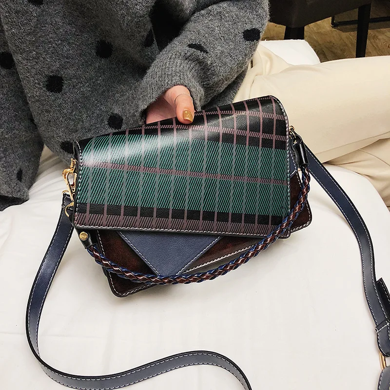 

2019 new irregular large square bag Plaid fashion net red shoulder diagonal women's bag