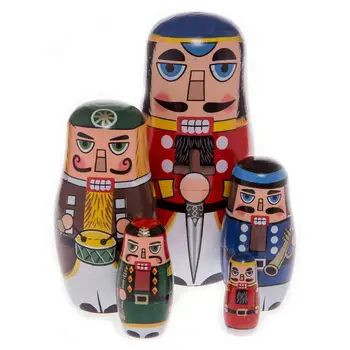 

5Pcs/Set Nutcracker Handmade Wooden Russia Nesting Dolls Matryoshka Kids Toy