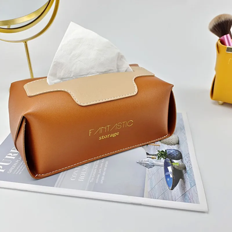 Leather Tissue Box Car Toilet Pumping Box Home Living Room Decoration Bedroom Kitchen Desktop Nordic Large Storage Box Wholesale 2