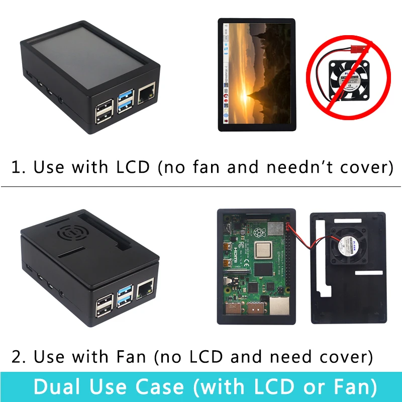 Raspberry Pi 4 Model B + Case + Power Supply + 64GB SD Card+ Heatsink Optional 3.5 inch Touch Scree