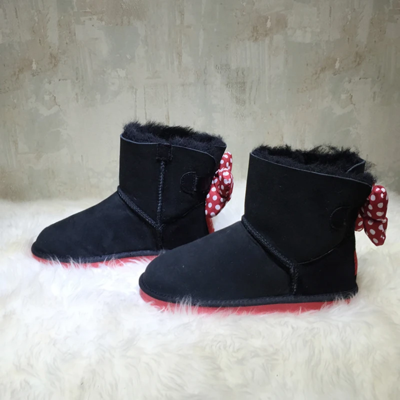 Dolakids/очень теплые зимние сапоги из овечьей кожи для детей; Новинка; зимняя обувь принцессы для малышей; нескользящая подошва для девочек; детская замшевая обувь - Цвет: Черный
