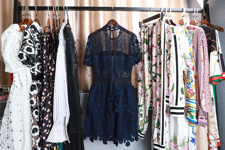 SEQINYY Blue Dress Summer New Fashion Design Women Short Sleeve Hollow Flowers Plaid Lace High Quality Mini Dress