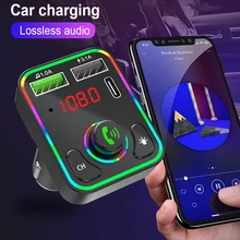 Colorful Marquee Light Handsfree Bluetooth 5.0 Kit FM Transmitter Car MP3 Player Dual USB QC 3.0 PD Type C Fast Charger