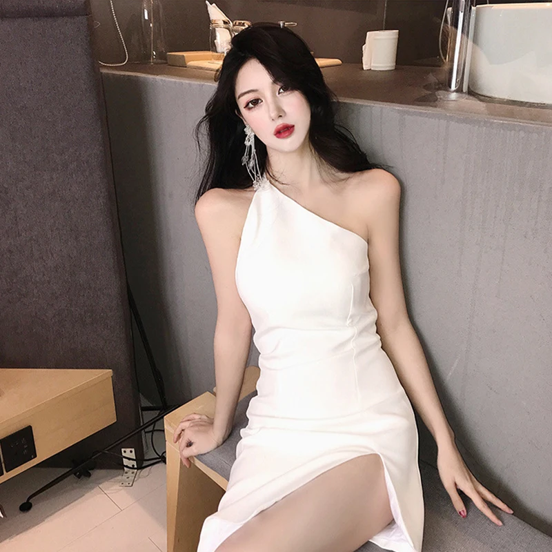 Slanted Shoulderless платье с разрезом на спине необычное модное повседневное сексуальное элегантное женское платье вечерние платья лето Новинка