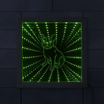 

French Bulldog Lighted Photo Frame Color Changing Infinity Mirror Wall Art Frenchie Dog Picture Wood Frame Infinite Led Tunnel