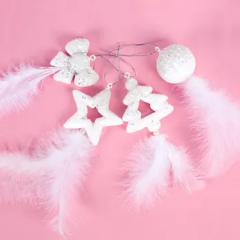 

2020 Creative Pink White Feather Snowflake Xmas Hanging Ornament Christmas Tree Decorations Pendant Xmas Wedding Party for Home