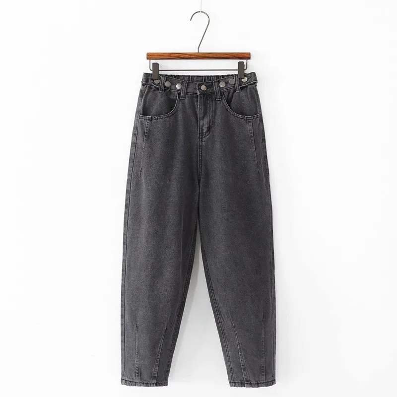 Gplus, новинка, весна-осень, женские джинсы на пуговицах, винтажные свободные штаны-шаровары с эластичной резинкой на талии, джинсовые брюки длиной до щиколотки, C7443 - Цвет: Серый