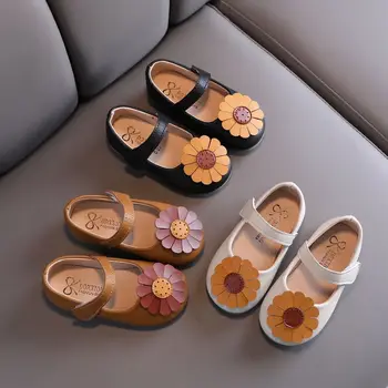 

New Girls Sun flowers Leather Shoes Fashion Princess Toddlers Baby Single Shoes Daisy Flats for 1 2 3 4 5 6 Years Old Children