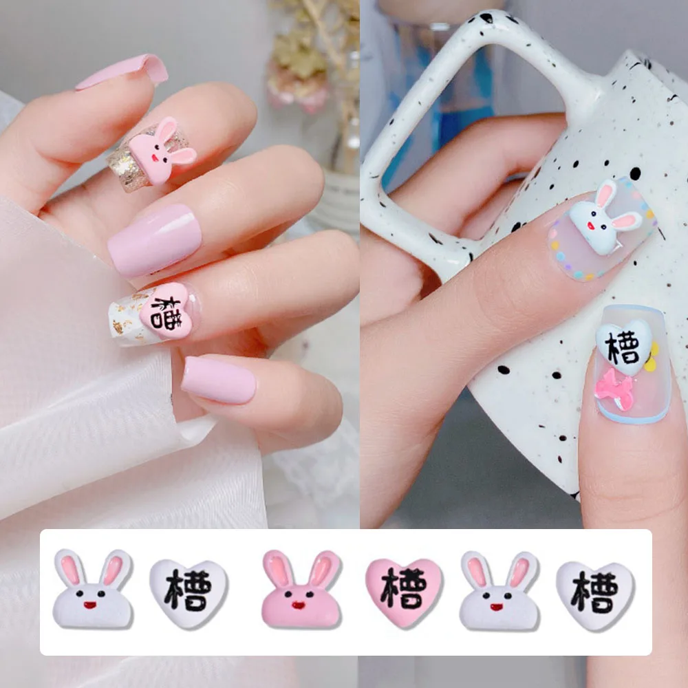 3D мультяшный кролик с китайскими иероглифами украшения для ногтевого дизайна