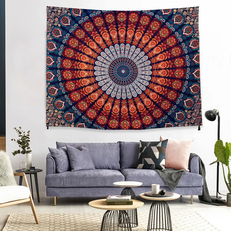 Светло-зеленый Mandala Bohemian tapestry ribbon lace wall hanging large tapestry psychedelic wall cloth carpet pad living room decoration - Цвет: Светло-зеленый