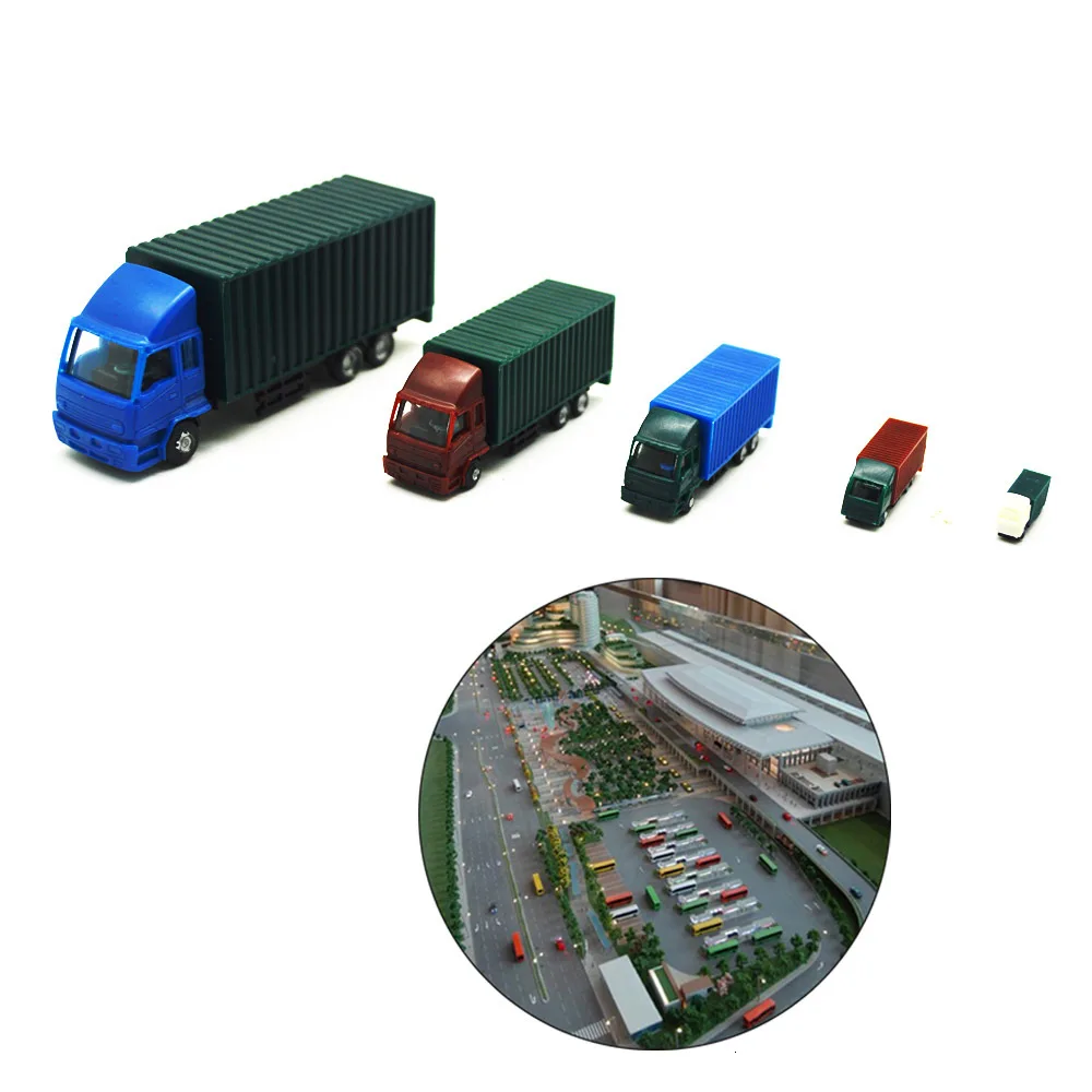 Несколько коэффициентов Модель автомобиля игрушки контейнерные грузовики ABS пластик для поезда Макет 10 шт. песок стол мини моделирование здания Diorama
