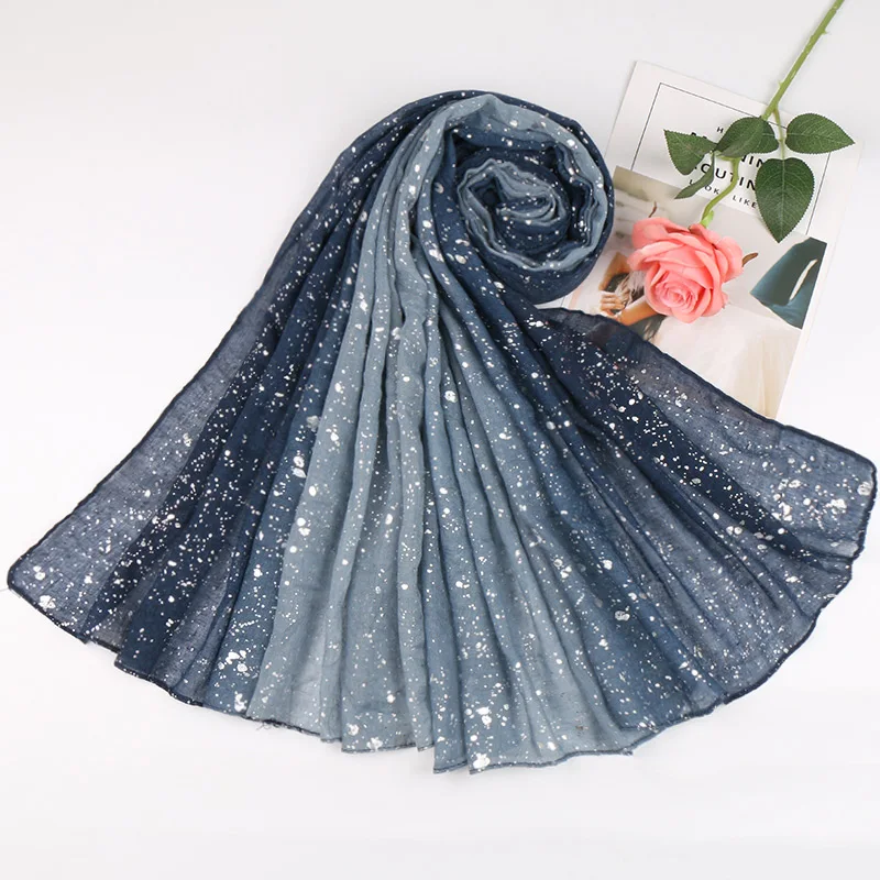 Plain Shimmer Silver Glitter Cotton Scarf Women Muslim Hijab Ombre Scarves  Gradient Long Shawl Wrap Women's Headscarf 180*90cm