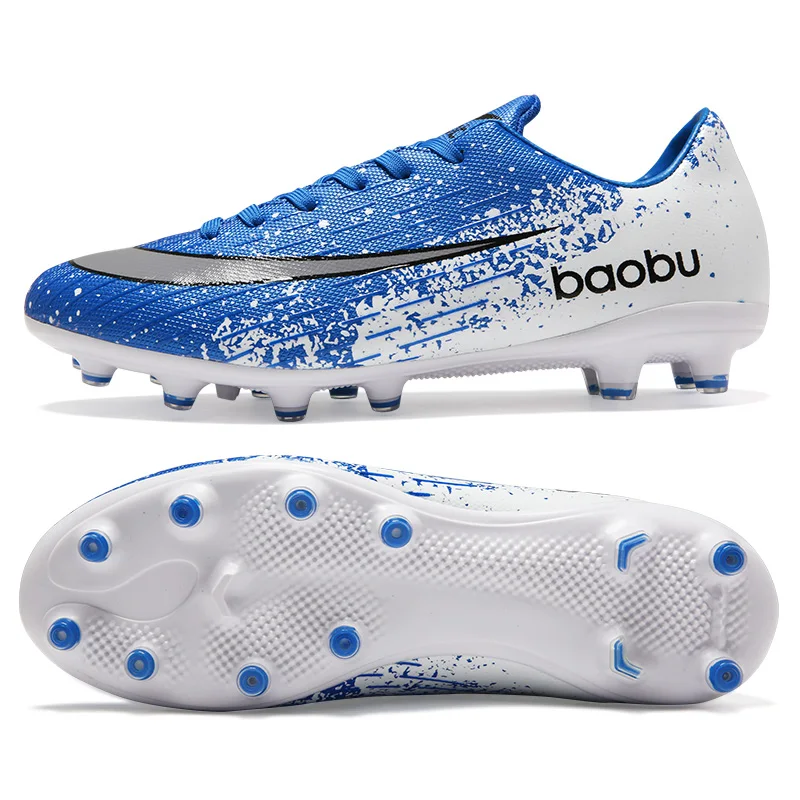Новинка; мужская обувь с высоким берцем; футбольная обувь для поезда; TF классические Футбольные бутсы на плоской подошве; женские кроссовки; легкие детские футбольные бутсы для помещений - Цвет: 606Blue