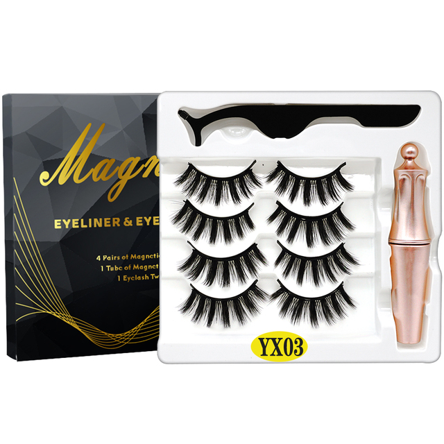 8PCS 2022 New 5 Magnet Magnetic Eyeliner 3D Kit Mink Eyelashes Natural with False Lashes with Tweezers