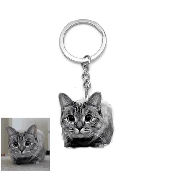 

Personalized Pet Custom Memory Jewelry Custom Pet key Chain Photo Pendant Engrave Name Silver Dog CAT Tag portrait