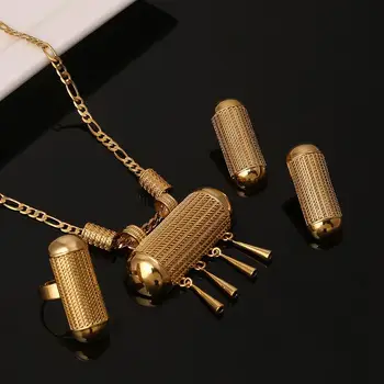 

Ethiopian Women Wedding Pendant Necklace Earrings Ring Gold Color African Eritrea Habesha Jewelry Sets Gift