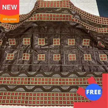 

Coffee Cotton embroidery african lace fabric bazin brode Guinea Brocade high quelity riche fabric with stones BL354