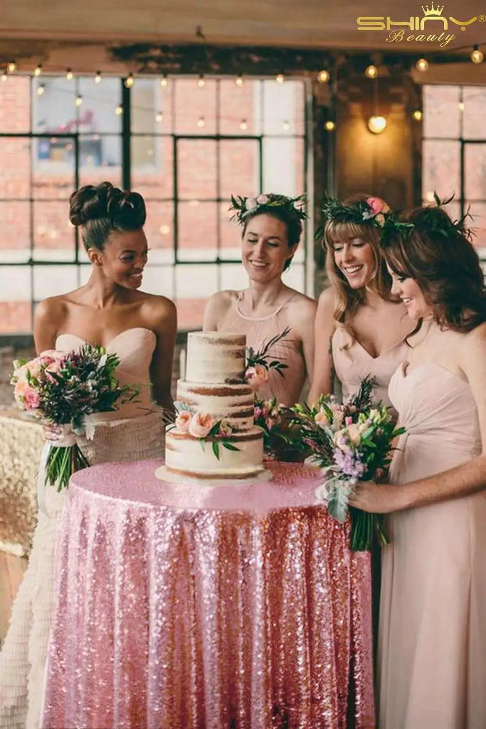  Shiny Pink Table Cover Sequin Fuchsia Pink Table Cloth 48