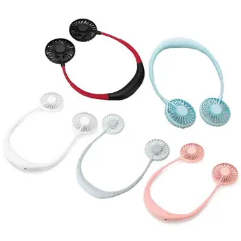 

Hand Free Sports Dual Fan Portable Neck Band Hanging USB 2000MA Battery Rechargeable Mini Cooler Fan With lights and fragrance