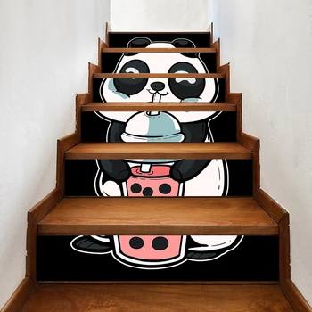

PVC Mural Paper Cute Panda Drink Print 3D Renew Picture Self Adhesive Waterproof Stair Stickers Home Decor Wallpaper For Bedroom