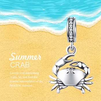 

Hot 925 Sterling Silver Crab Charm Pendant Fit DIY Original European Bracelet Women's Jewelry Valentine Gift Free Shipping