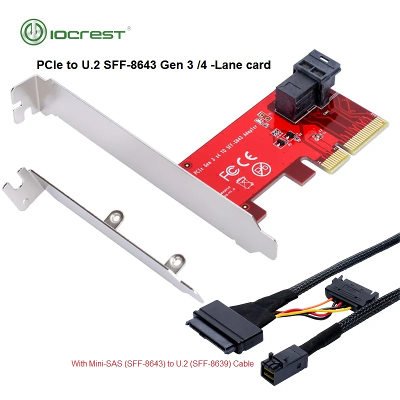 Карта iocest PCIe на U.2 4 полосная карта Gen 3 /4 Для 2 5 дюймового Nvme SSD с кабелем Mini sas (SFF 8643)