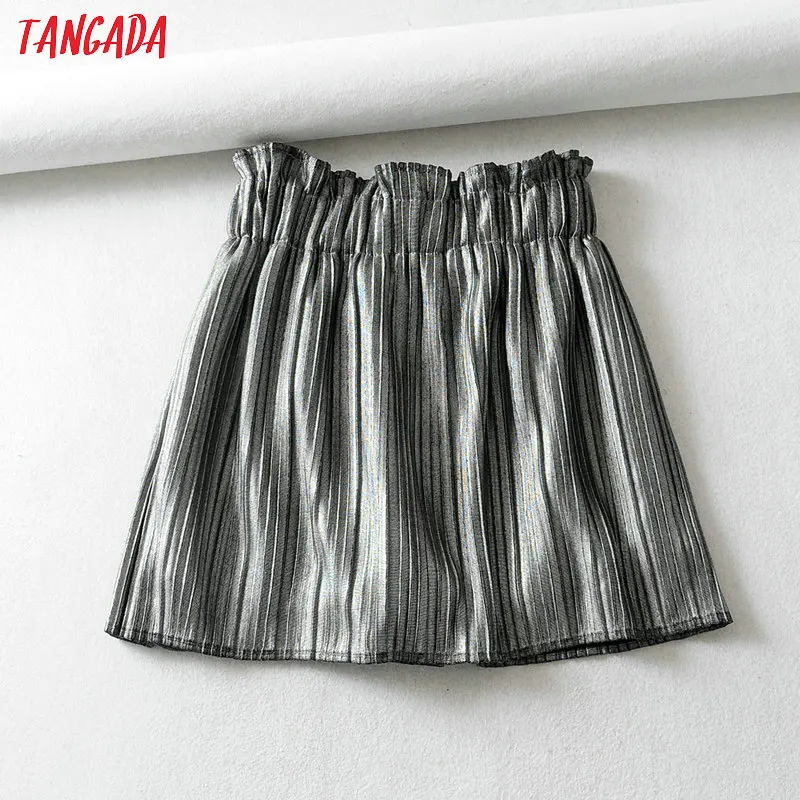 Tangada Женская Блестящая мини-юбка с эластичной резинкой на талии, женская модная винтажная плиссированная юбка, faldas mujer 6A283