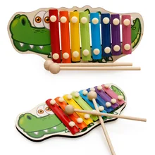 MWZ Wooden Octave Knock Piano Dinosaur Crocodile Hand Knock Xylophone Children'S Educational Toy a Generation of Fat