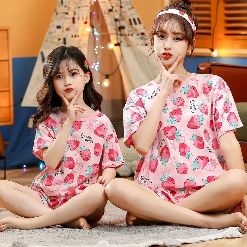 Mommy and Daughter Matching Outfits Girls Pajamas Family Look Mother Daughter Homewear Cotton Pyjamas Kids Mommy And Me Clothes 3