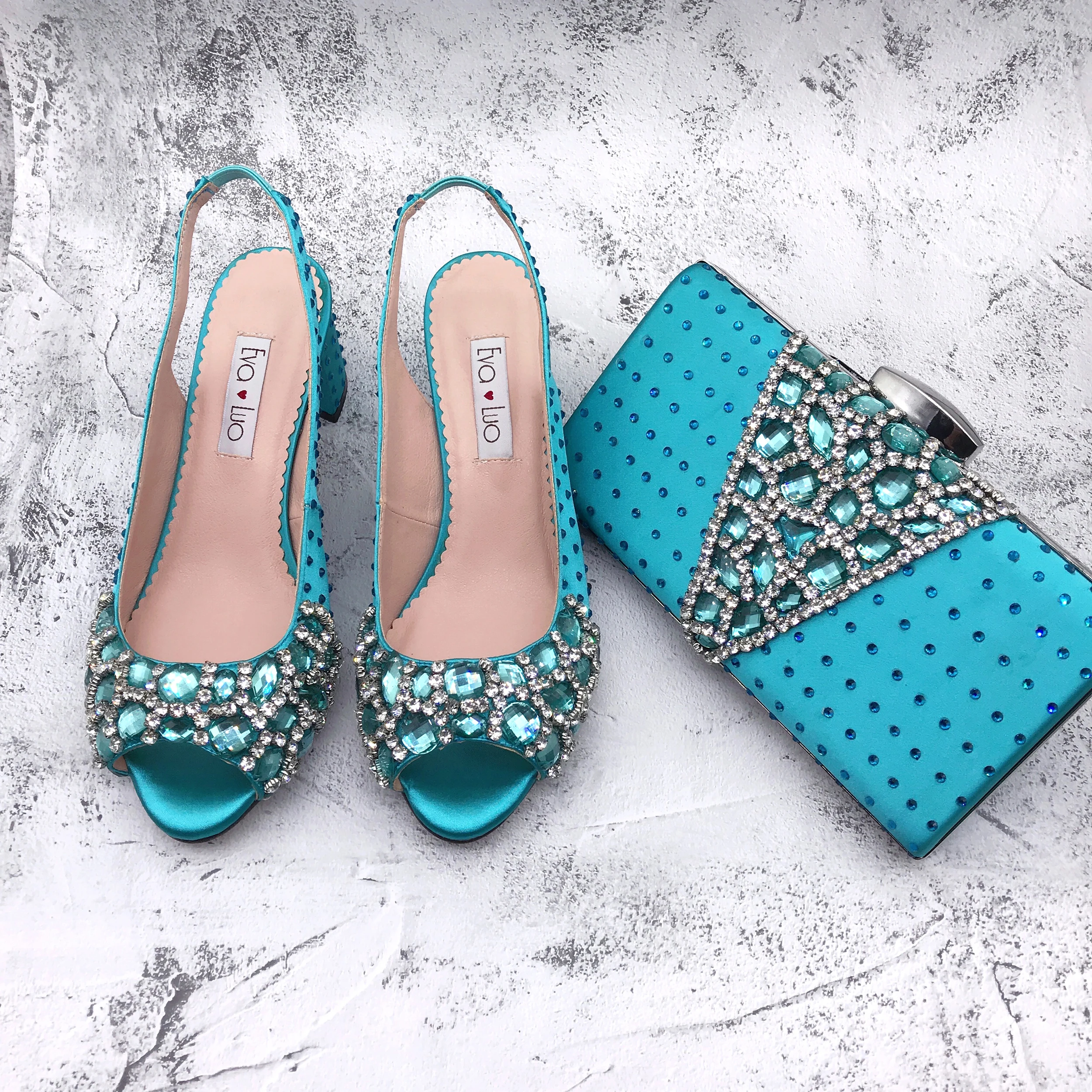 BS1065 zapatos de cristal azul turquesa hechos a medida con bolso a juego, conjunto de tirachinas, zapatos de vestir, zapatos de para _ - AliExpress Mobile