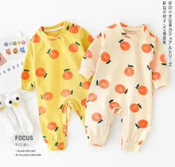 

Spring new baby romper printed orange comfortable long climb newborn jumpsuits
