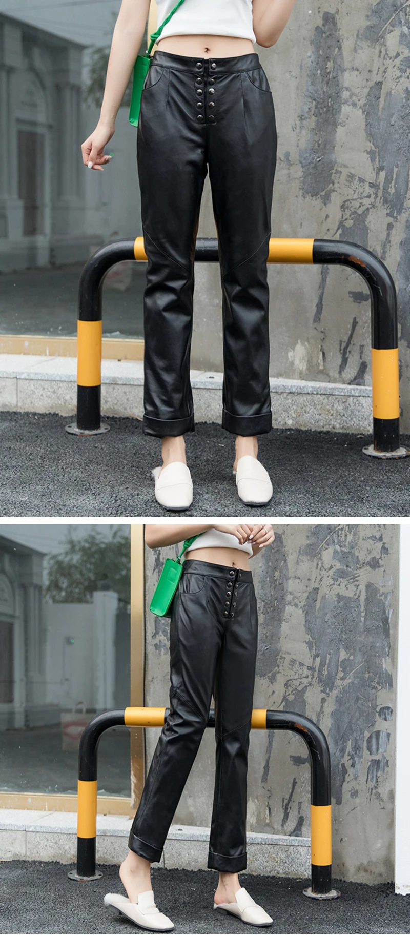 Женские брюки из натуральной кожи Pantalon из натуральной кожи, черные узкие брюки-карандаш с заклепками, женские зимние уличные брюки